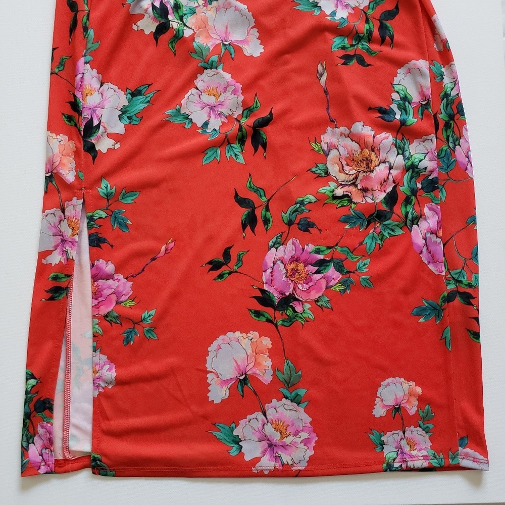 ASOS V Neck Floral Midi Dress Elastic Waist Dress - Picture 6 of 8